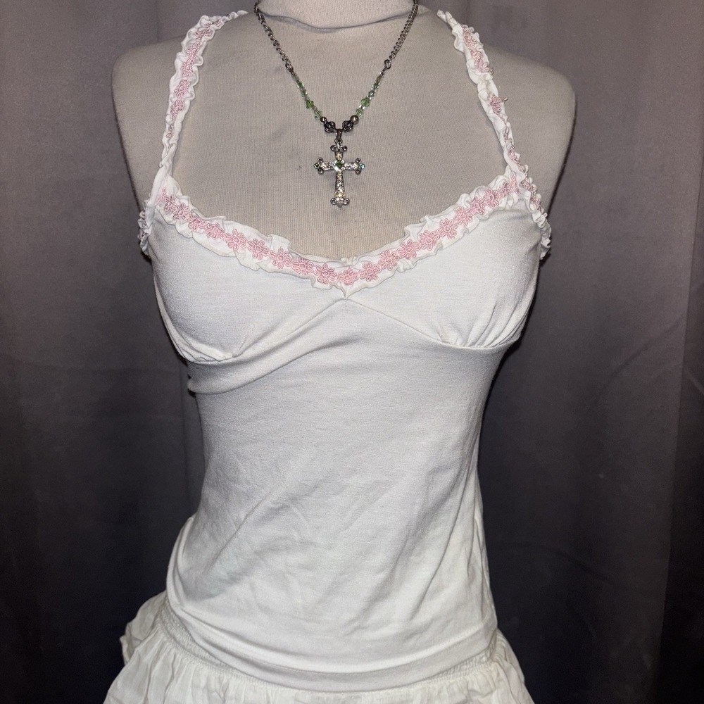 Liz Lisa Lace Ribbon Cami Top Pink White Gyaru Dollette Whimsical S 151-2153-2